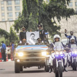 
              A military vehicle carries a gold-capped tooth belonging to Democratic Republic of the Congo independence hero Patrice Lumumba to a memorial built in his honour, in Kinshasa Thursday June 30, 2022. The remains of Lumumba will be laid to rest in a specially-built mausoleum on Thursday. The ceremony is being held on Congo’s independence day, a holiday to mark the day in 1960 when the country became independent from Belgium. (AP Photo/Samy Ntumba Shambuyi)
            