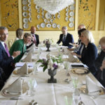 
              Sweden's Prime Minister Magdalena Andersson, 2nd left, and NATO Secretary General Jens Stoltenberg, 2nd right, and their delegations  meet at Harpsund, the country retreat of Swedish prime ministers, Monday, June 13, 2022. (Henrik Montgomery/TT News Agency via AP)
            