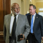 
              Chairman Bennie Thompson, D-Miss., followed by Rep. Adam Schiff, D-Calif., walk to the hearing room on Capitol Hill in Washington, Monday, June 13, 2022, for the public hearing of the House select committee investigating the Jan. 6 attack on the U.S. Capitol. (AP Photo/Manuel Balce Ceneta)
            