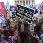 
              Demonstrators gather outside the Supreme Court in Washington, Friday, June 24, 2022. The Supreme Court has ended constitutional protections for abortion that had been in place nearly 50 years, a decision by its conservative majority to overturn the court's landmark abortion cases. (AP Photo/Jose Luis Magana)
            