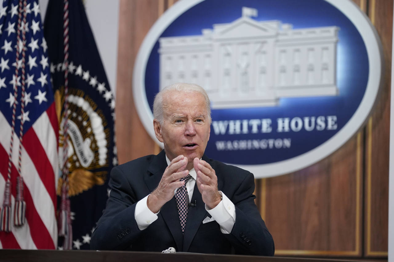 FILE - President Joe Biden speaks during the Major Economies Forum on Energy and Climate in the Sou...