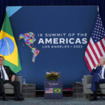 
              President Joe Biden, right, meets with Brazilian President Jair Bolsonaro during the Summit of the Americas, Thursday, June 9, 2022, in Los Angeles. (AP Photo/Evan Vucci)
            