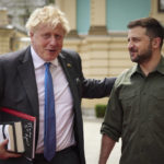 
              In this image provided by the Ukrainian Presidential Press Office, Ukrainian President Volodymyr Zelenskyy, right, and Britain's Prime Minister Boris Johnson, ahead of their meeting in Kyiv, Ukraine, Friday, June 17, 2022. (Ukrainian Presidential Press Office via AP)
            