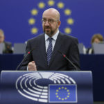 
              European Council President Charles Michel delivers a speech during a debate on the conclusions of the European Council meeting of May 30-31 2022, Wednesday, June 8, 2022 in Strasbourg, eastern France. (AP Photo/Jean-Francois Badias)
            