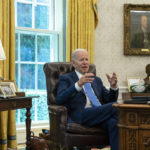 
              President Joe Biden speaks during an interview with the Associated Press in the Oval Office of the White House, Thursday, June 16, 2022, in Washington. (AP Photo/Evan Vucci)
            