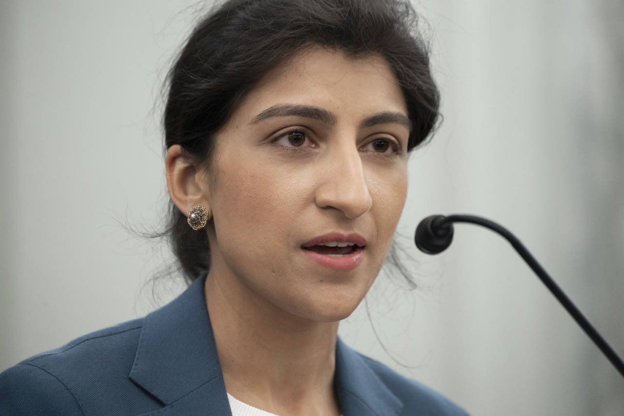 FILE - Lina Khan, nominee for Commissioner of the Federal Trade Commission (FTC), speaks during a S...