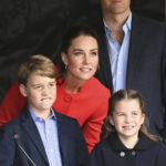 
              Britain's Kate, Duchess of Cambridge, Prince William, left, Princess Charlotte and Prince George during their visit to Cardiff Castle to meet performers and crew involved in the special Platinum Jubilee Celebration Concert taking place in the castle grounds later in the afternoon, Saturday June 4, 2022, on the third of four days of celebrations to mark the Platinum Jubilee. The events over a long holiday weekend in the U.K. are meant to celebrate the monarch’s 70 years of service. (Ashley Crowden/PA via AP)
            