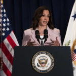 
              Vice President Kamala Harris speaks at an event promoting women's economic empowerment in northern Central America during the Summit of the Americas in Los Angeles, Tuesday, June 7, 2022. (AP Photo/Jae C. Hong)
            