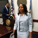 
              Assistant Attorney General Kristen Clarke exits at the conclusion of a news conference in Baton Rouge, La., Thursday, June 9, 2022. Behind is U.S. Attorney Ronald C. Gathe Jr. (AP Photo/Gerald Herbert)
            