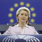 
              European Commission President Ursula von der Leyen delivers a speech during a debate on the conclusions of the European Council meeting of May 30-31 2022, Wednesday, June 8, 2022 in Strasbourg, eastern France. (AP Photo/Jean-Francois Badias)
            