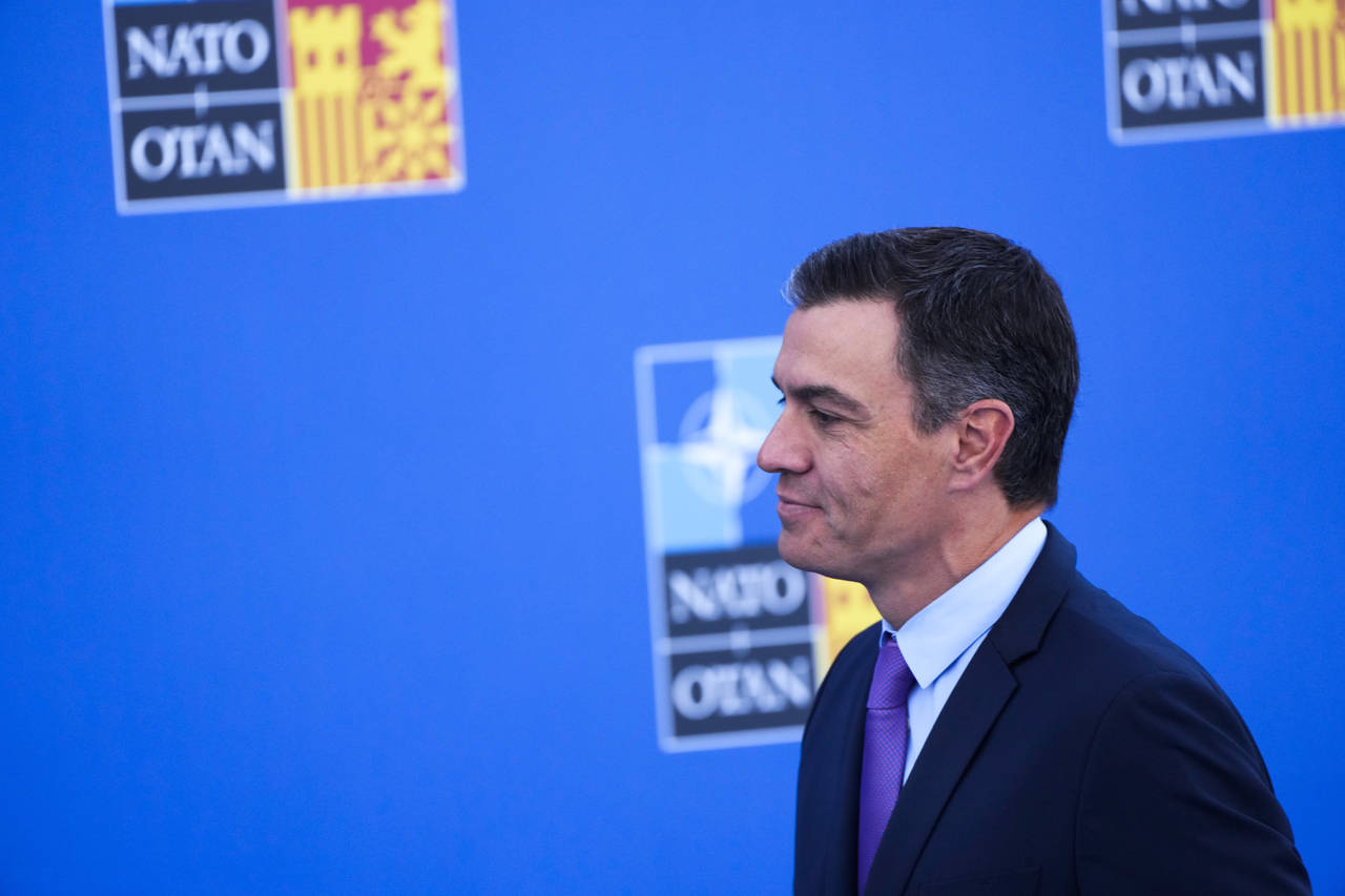 Spanish Prime Minister Pedro Sanchez arrives for the NATO summit in Madrid, Spain, on Thursday, Jun...
