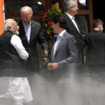 
              India's Prime Minister Narendra Modi, left, speaks with U.S. President Joe Biden, second left, and Canada's Prime Minister Justin Trudeau after a group photo of G7 leaders and Outreach guests at Castle Elmau in Kruen, near Garmisch-Partenkirchen, Germany, on Monday, June 27, 2022. The Group of Seven leading economic powers are meeting in Germany for their annual gathering Sunday through Tuesday. (AP Photo/Markus Schreiber)
            