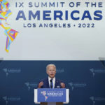 
              President Joe Biden speaks during the opening plenary session of the Summit of the Americas, Thursday, June 9, 2022, in Los Angeles. (AP Photo/Evan Vucci)
            