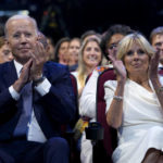 
              President Joe Biden and first lady Jill Biden attend the inaugural ceremony of the Summit of the Americas, Wednesday, June 8, 2022, in Los Angeles. (AP Photo/Evan Vucci)
            