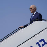 
              President Joe Biden walks off of Air Force One as he arrives at Ben Gurion Airport, Wednesday, July 13, 2022, in Tel Aviv. (AP Photo/Evan Vucci)
            