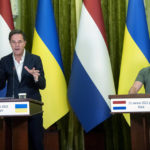 
              President of Ukraine Volodymyr Zelenskyy, right, and Prime Minister of the Netherlands Mark Rutte attend a joint press conference in Kyiv, Ukraine, Monday, July 11, 2022. (AP Photo/Andrew Kravchenko)
            