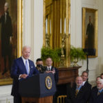 
              President Joe Biden speaks during a Medal of Honor ceremony in the East Room of the White House, Tuesday, July 5, 2022, in Washington. (AP Photo/Evan Vucci)
            