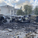 
              In this photo provided by the Ukrainian Emergency Service, a view of the damage caused by shelling in Vinnytsia, Ukraine, Thursday, July 14, 2022. (Ukrainian Emergency Service via AP)
            