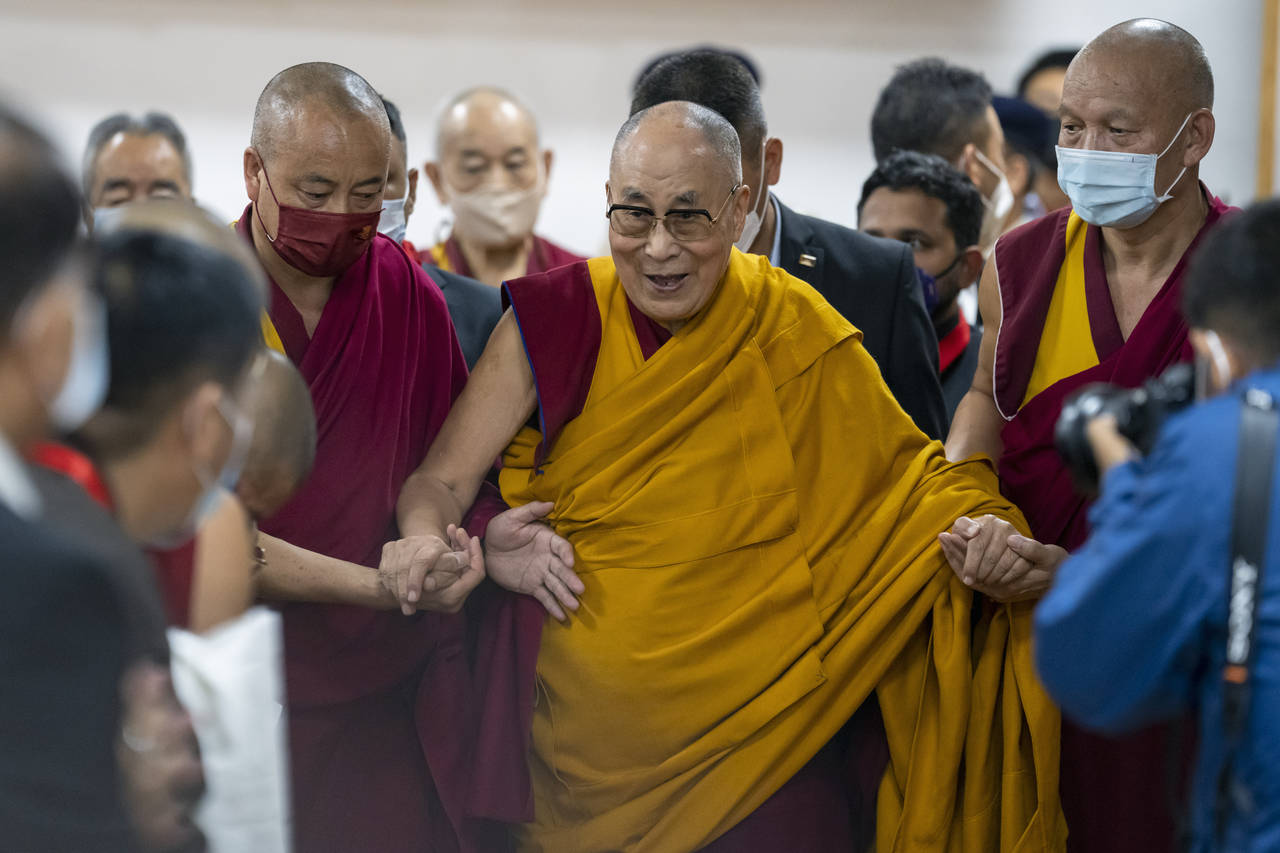 Tibetan spiritual leader the Dalai Lama arrives to inaugurate a museum containing the archives of t...