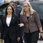 
              Vice president Kamala Harris, left, walks with Highland Park, Ill., mayor Nancy Rotering as Harris arrives to visit the site of Monday's mass shooting at the Highland Park July 4th parade, Tuesday, July 5, 2022, in Highland Park, Ill. (AP Photo/Charles Rex Arbogast)
            