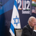 
              President Joe Biden participates a virtual summit with Israeli Prime Minister Yair Lapid, not seen, and the leaders of India and the United Arab Emirates. It marks the first meeting of the group, known as I2U2, which was established last year to boost economic and technological cooperation between the four countries, in Jerusalem, Thursday, July 14, 2022. (AP Photo/Evan Vucci)
            