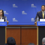 
              FILE - Prosecutor candidates, Baltimore State's Attorney Marilyn Mosby, left, and Ivan Bates, are among the three candidates participating in a debate held at the University of Baltimore, in Baltimore, on June 7, 2018. Mosby, a high-profile prosecutor who aligned herself with criminal justice reformers but ended up with legal problems of her own, has lost the July 2022 Democratic primary for Baltimore state's attorney to Bates, a defense attorney. (Lloyd Fox/The Baltimore Sun via AP, File)
            