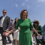
              House Speaker Nancy Pelosi of Calif., speaks to supporters as she and female House Democrats hold an event ahead of a House vote on the Women's Health Protection Act and the Ensuring Women's Right to Reproductive Freedom Act at the Capitol in Washington, Friday, July 15, 2022. (AP Photo/Andrew Harnik)
            