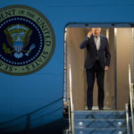 
              President Joe Biden returns a salute as he boards Air Force One for a trip to Israel and Saudi Arabia, Tuesday, July 12, 2022, at Andrews Air Force Base, Md. (AP Photo/Gemunu Amarasinghe)
            