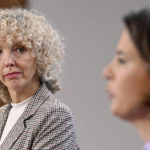 
              FILE - Former Greenpeace chief Jennifer Morgan, left, and German Foreign Minister Annalena Baerbock, right, address the media during a joint press conference in Berlin, Germany, Wednesday, Feb. 9, 2022. Senior officials from about 40 countries are meeting in Berlin on Monday, July 18, 2022 for some heart-to-heart talk on how to stay focused on fighting climate change. It comes as the world grapples with the ongoing economic fallout from the COVID-19 pandemic and the war in Ukraine. (John MacDougall/Pool Photo via AP, File)
            