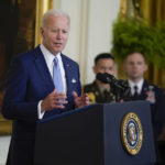 
              President Joe Biden speaks during a Medal of Honor ceremony in the East Room of the White House, Tuesday, July 5, 2022, in Washington. (AP Photo/Evan Vucci)
            
