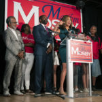 
              Baltimore State's Attorney Marilyn Mosby speaks before supporters and campaign workers at Melba's Place on primary election night in Baltimore on Tuesday, July 19, 2022. (Vincent Alban/The Baltimore Sun via AP)
            