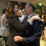 
              FILE - Republican gubernatorial candidate, state Sen. Brian Dahle, right, hugs his wife Assemblywoman Megan Dahle, in celebration at an election night gathering in Sacramento, Calif., June 7, 2022. Sen. Dahle finished second in California's primary on June 7, and knows it will be hard to defeat incumbent Democratic Gov. Gavin Newsom. He plans to focus on what he says are the problems people care about the most, including high gas prices and rising crime. (AP Photo/Rich Pedroncelli, File)
            