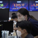 
              Currency traders watch monitors at the foreign exchange dealing room of the KEB Hana Bank headquarters in Seoul, South Korea, Thursday, July 7, 2022.  Asian stock markets gained Thursday after the Federal Reserve said higher U.S. interest rates might be needed to cool inflation. (AP Photo/Ahn Young-joon)
            