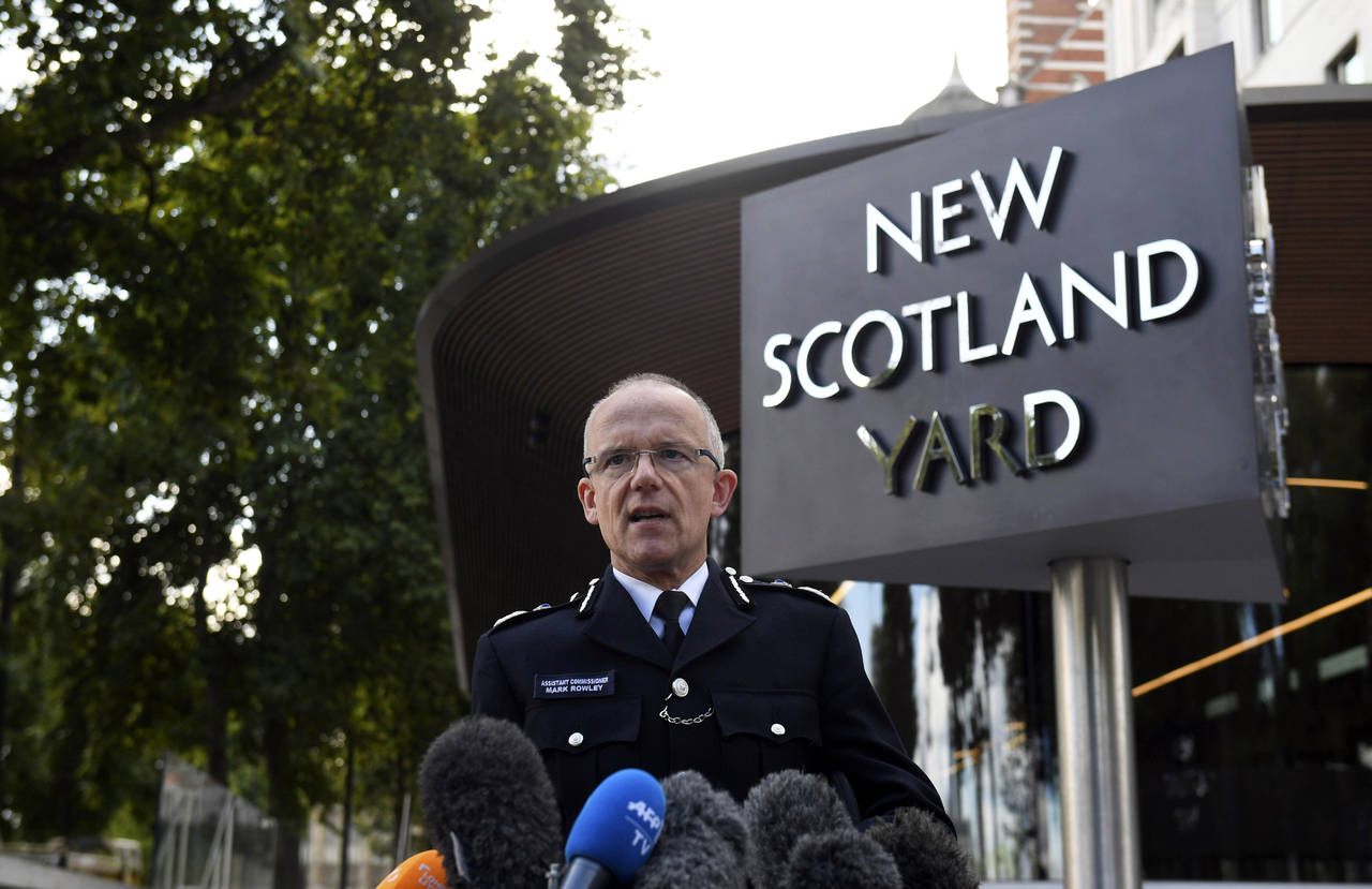 FILE - Metropolitan Police Assistant Commissioner Mark Rowley speaks to the media in London, Sept. ...