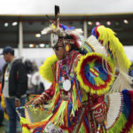 
              An Indigenous dancer performs during a ceremony attended by Pope Francis in Maskwacis, Alta., as part of his papal visit across Canada on Monday, July 25, 2022. (Nathan Denette/The Canadian Press via AP)
            