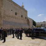
              U.S. President Joe Biden arrives for a visit at the Church of the Nativity, traditionally believed to be the birthplace of Jesus Christ, at the West Bank town of Bethlehem, Friday, July 15, 2022. (AP Photo/Evan Vucci)
            