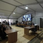 
              Lawyers and Judges attend the opening of the first hearing of the trial for the Morandi bridge collapse at Genoa's Palace of Justice Thursday, July 7, 2022. Forty-three people were killed when a large stretch of the Morandi Bridge broke off, August 14, 2018, on the eve of one of Italy's biggest vacation holidays. (AP Photo/Antonio Calanni)
            