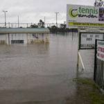 
              This photos shows a flooded sports venue in Camden on the outskirts of Sydney, Australia, Monday, July 4, 2022. More than 30,000 residents of Sydney and its surrounds have been told to evacuate or prepare to abandon their homes on Monday as Australia’s largest city braces for what could be its worst flooding in 18 months. (AP Photo/Mark Baker)
            