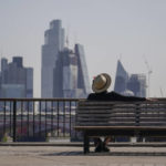 
              A man sits on a bench on the south bank of river Thames, in London, Monday, July 18, 2022. Britain’s first-ever extreme heat warning is in effect for large parts of England as hot, dry weather that has scorched mainland Europe for the past week moves north, disrupting travel, health care and schools.  (AP Photo/Alberto Pezzali)
            