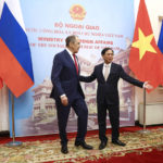 
              In this photo released by Russian Foreign Ministry Press Service, Russian Foreign Minister Sergey Lavrov, left, and Vietnamese Foreign Minister Bui Thanh Son pose for a photo during their meeting in Hanoi, Vietnam on Wednesday, July 6, 2022. Lavrov is on a trip to Asia to seek support amid his country's diplomatic isolation by the West and punishing sanctions leveled over its invasion of Ukraine. (Russian Foreign Ministry Press Service via AP)
            