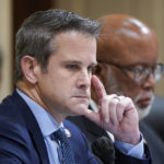 
              Rep. Adam Kinzinger, R-Ill., left, and Chairman Bennie Thompson, D-Miss., listen as the House select committee investigating the Jan. 6 attack on the U.S. Capitol continues to reveal its findings of a year-long investigation, at the Capitol in Washington, Thursday, June 23, 2022. (AP Photo/J. Scott Applewhite)
            
