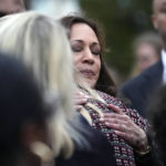
              Vice president Kamala Harris hugs Highland Park, Ill., mayor Nancy Rotering as Harris departs after a visit to the site of Monday's mass shooting at the Highland Park July 4th parade, Tuesday, July 5, 2022, in Highland Park, Ill. (AP Photo/Charles Rex Arbogast)
            
