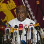 
              Sri Lanka's Parliament Speaker Mahinda Yapa Abeywardana speaks during a press conference in Colombo, Sri Lanka, Friday, July 15, 2022.  Abeywardana says President Gotabaya Rajapaksa has resigned and Parliament will convene to choose a new leader after massive protests took over government buildings to force him out of office. (AP Photo/Rafiq Maqbool)
            