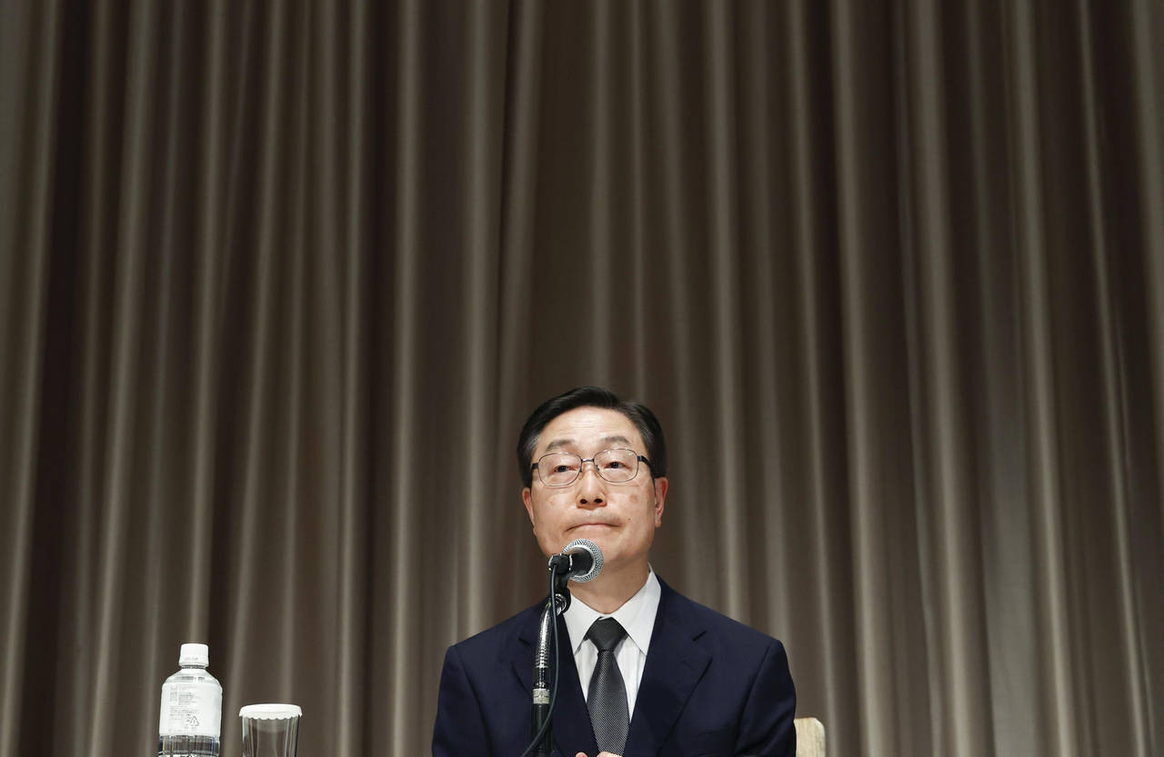 Tomihiro Tanaka, Japan branch head of South Korea’s Unification Church, speaks during a press con...
