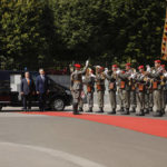 
              Austrian Chancellor Karl Nehammer, right, welcomes Hungarian Prime Minister Viktor Orban with honour guards in Vienna, Austria, Thursday, July 28, 2022. (AP Photo/Theresa Wey)
            