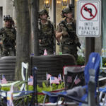 
              Law enforcement search after a mass shooting at the Highland Park Fourth of July parade in downtown Highland Park, Ill., a Chicago suburb on Monday, July 4, 2022. (AP Photo/Nam Y. Huh)
            