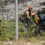 
              Firefighters mop up hotspots from a back fire near the Yosemite National Park south entrance, as the Washburn Fire continues to burn, Tuesday, July 12, 2022, in Calif.  (AP Photo/Godofredo A. Vásquez)
            
