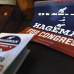 
              Election materials for Harriet Hageman sit on a table at the Wyoming Republican Party headquarters in Cheyenne, Wyo., on Tuesday, July 19, 2022. Hageman is running against incumbent Rep. Liz Cheney, R-Wyo., in the Republican primary election Aug. 16. Cheney has been largely absent from the campaign trail in Wyoming as she serves as vice chairwoman of the Jan. 6 committee investigating the breach of the U.S. Capitol. (AP Photo/Thomas Peipert)
            