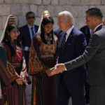 
              U.S. President Joe Biden arrives for a visit at the Church of the Nativity, traditionally believed to be the birthplace of Jesus Christ, at the West Bank town of Bethlehem, Friday, July 15, 2022. (AP Photo/Evan Vucci)
            