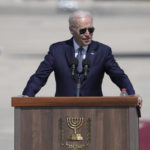 
              President Joe Biden speaks during a welcoming ceremony upon his arrival at Ben Gurion International Airport near Tel Aviv, Israel Wednesday, July 13, 2022. Biden arrives in Israel on Wednesday for a three-day visit, his first as president. He will meet Israeli and Palestinian leaders before continuing on to Saudi Arabia. (AP Photo/Ariel Schalit)
            